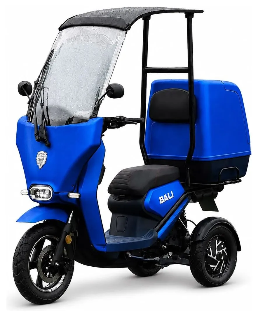 Kucher Bali trike with a windshield, roof and delivery box – blue