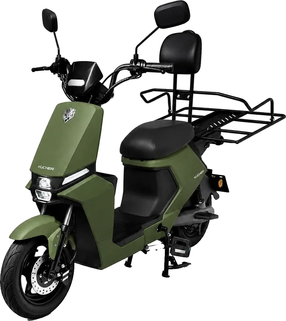 Kucher Courier e-⁠bike with a rack for delivery bags – olive
