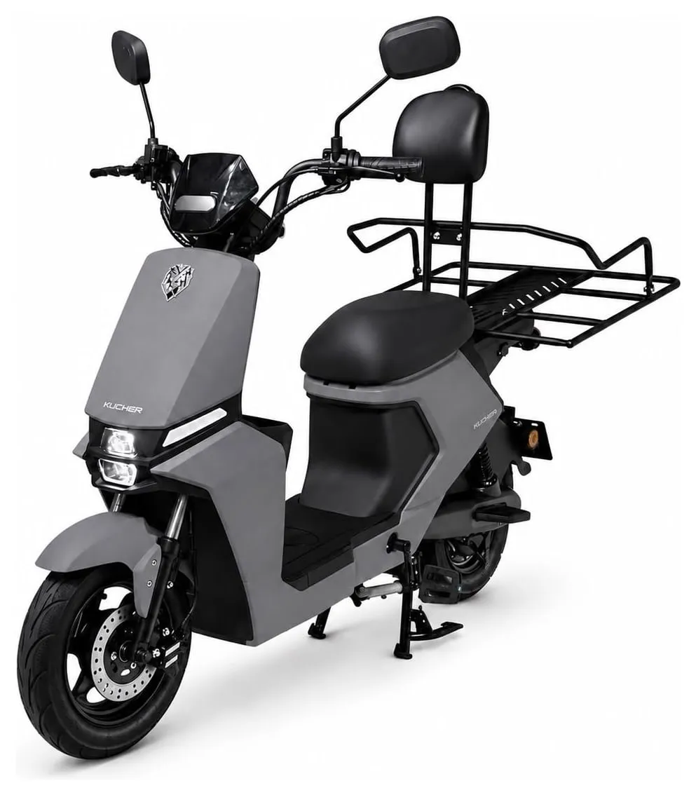 Kucher Courier e-⁠bike with a rack for delivery bags – grey