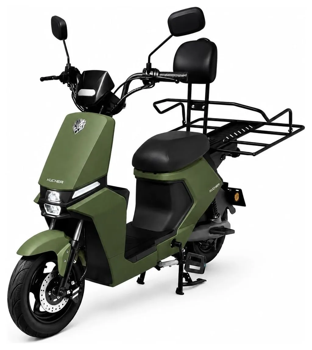 Kucher Courier e-⁠bike with a rack for delivery bags – olive