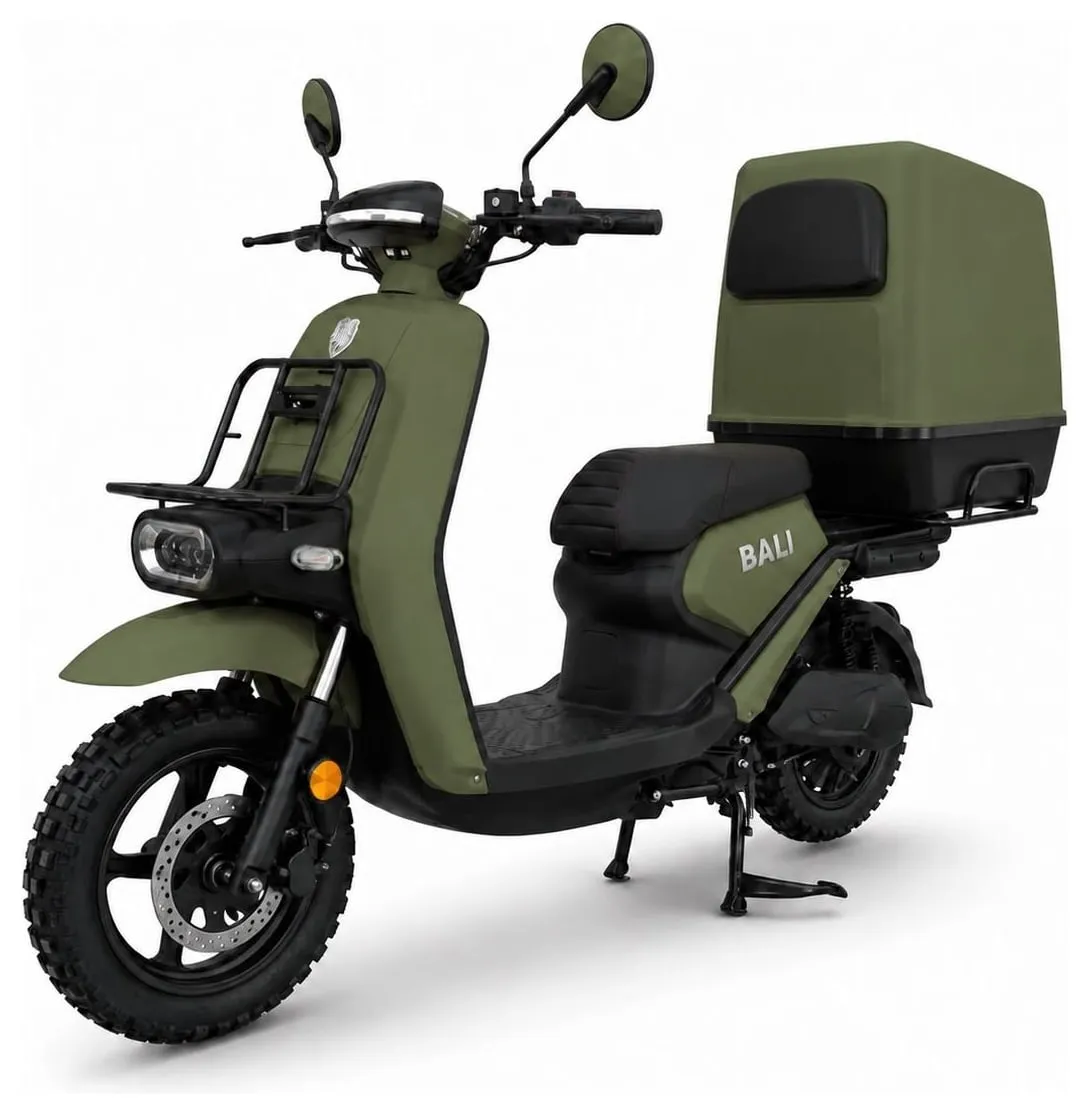Kucher Bali e-⁠scooter with a delivery box – olive